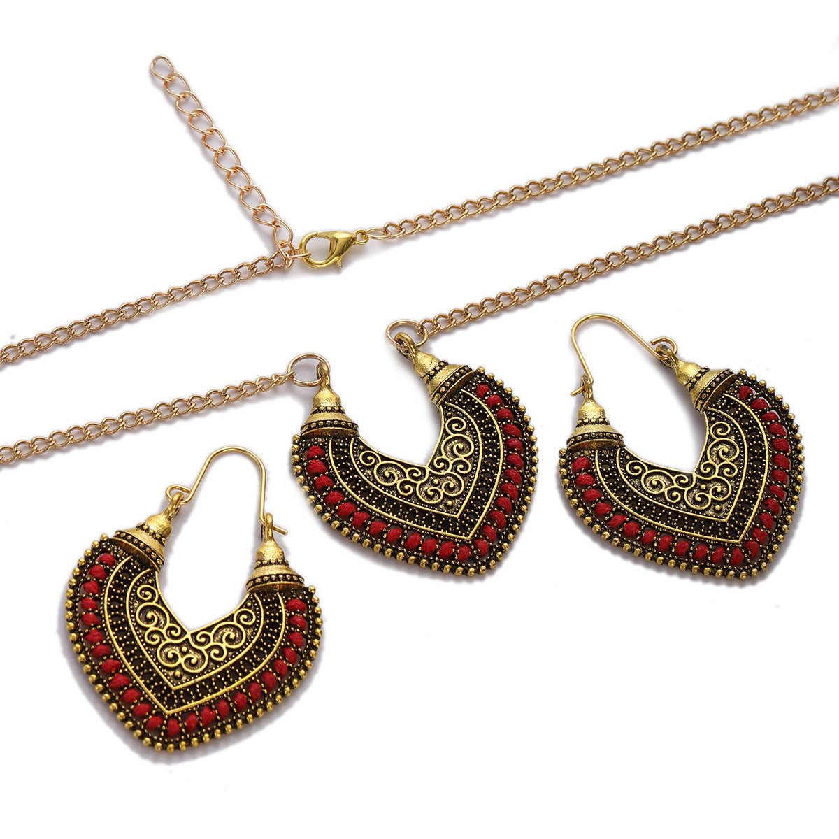 Colorful Thread-Wrapped Necklace and Earrings