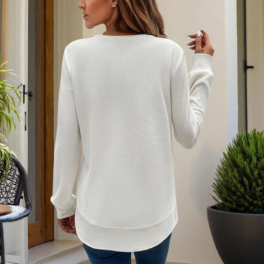 Women's Elegant Solid Color Crewneck Pullover Sweatshirt