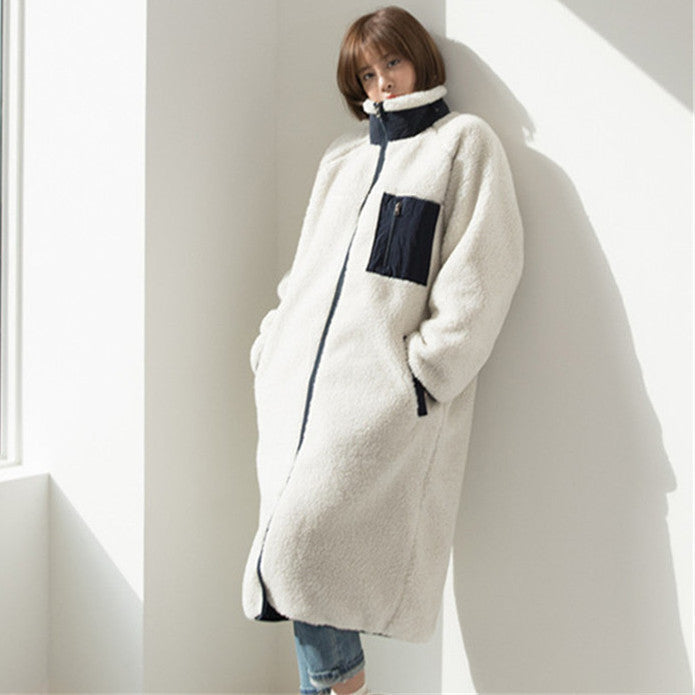 Two-Sided Zipper Color Matching Lambswool Jacket