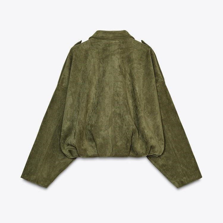 Suede Effect Pilot Jacket with Batwing Sleeves