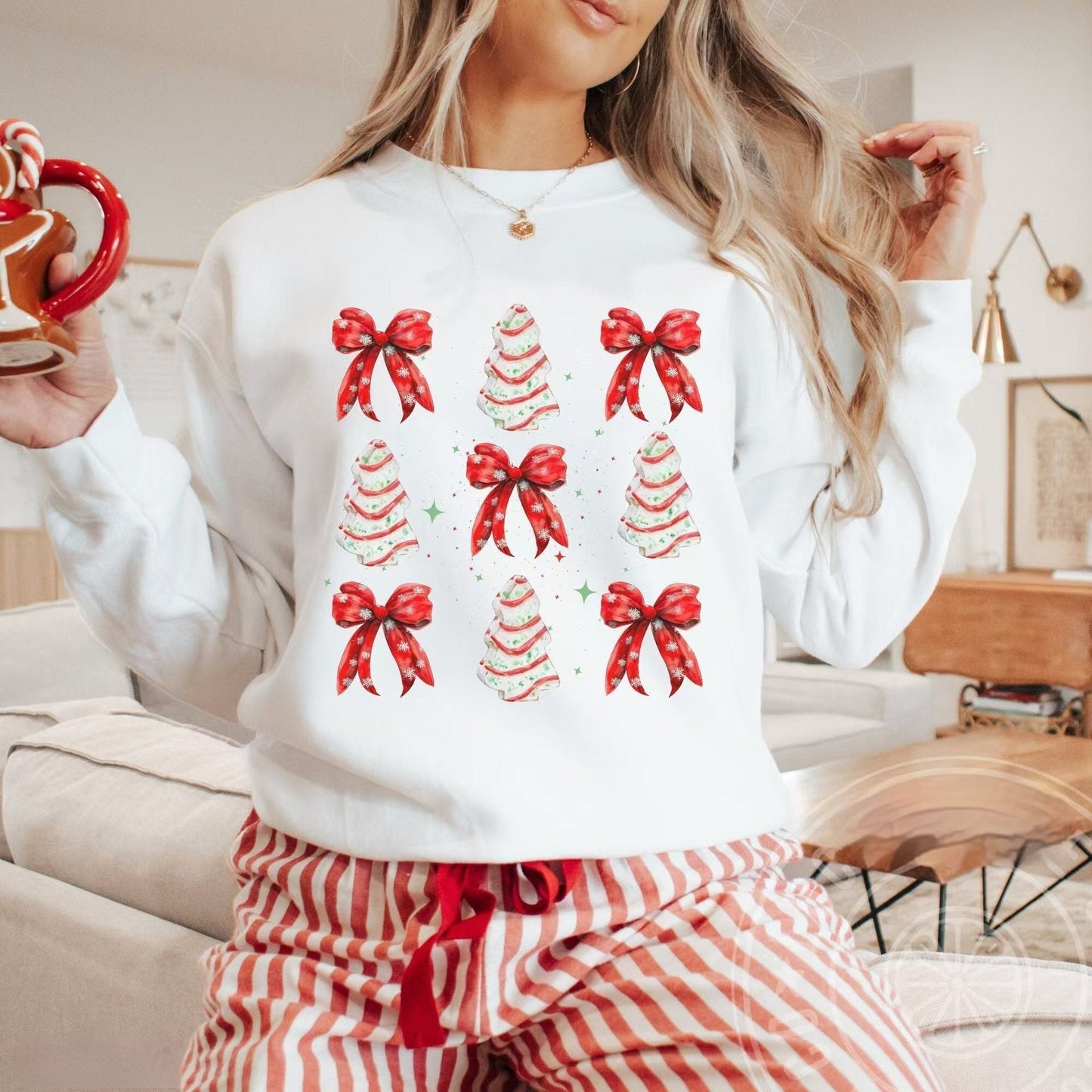 Women's Printed Round Neck Long Sleeve Loose Pullover Sweater
