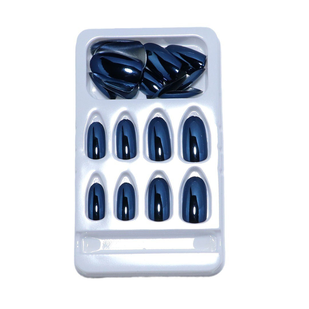 Wearable Blue Chrome Metallic Fake Nails