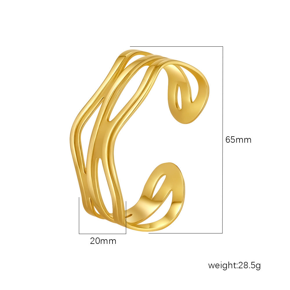 Chic Women's Open-End Stainless Steel C-Shaped Cuff Bracelet
