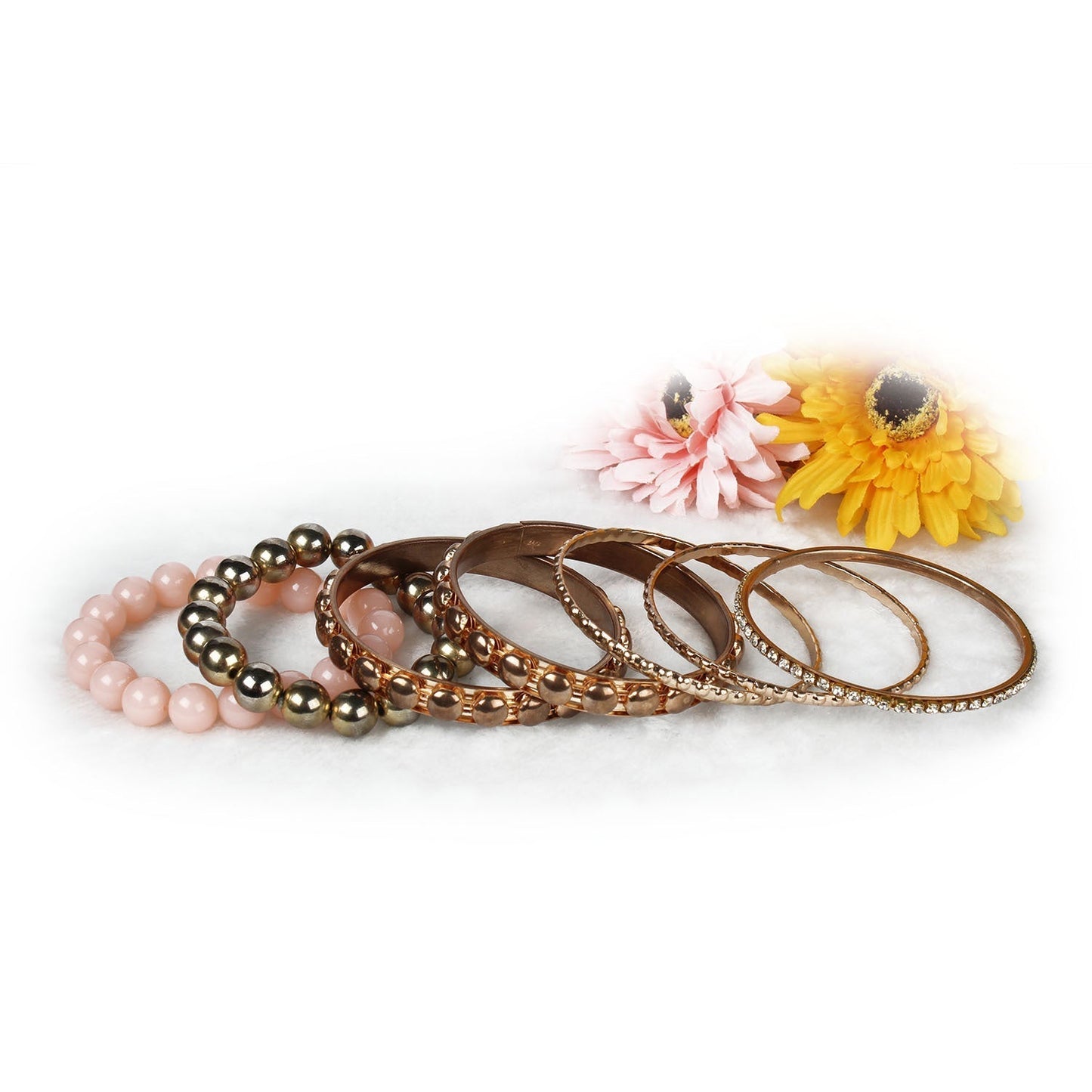 Women's Vintage Style Rhinestone & Burnished Gold Bangle Stack