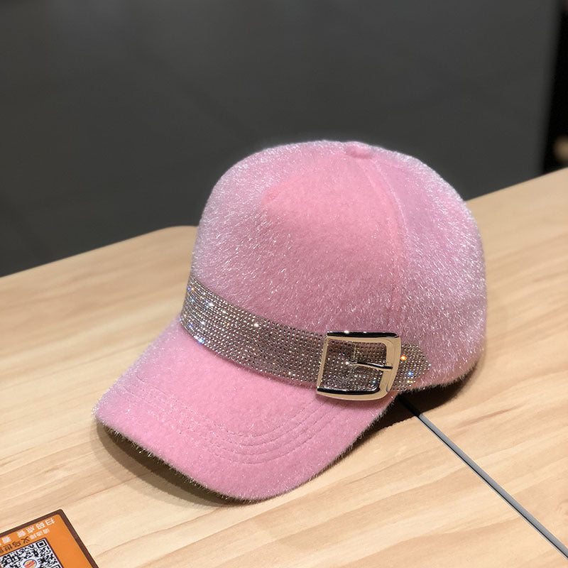 Korean Fashion Winter Warm All-Matching Diamond Baseball Cap