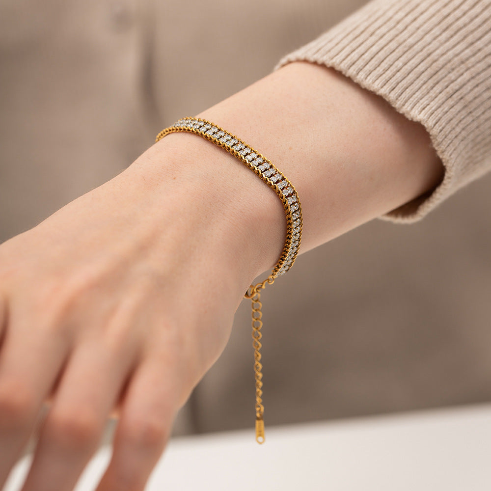 Double Strand White Zircon Bracelet in 18K Gold