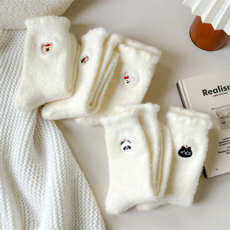 Women's Plush Fleece-Lined Thick Cartoon Mid-Calf Socks