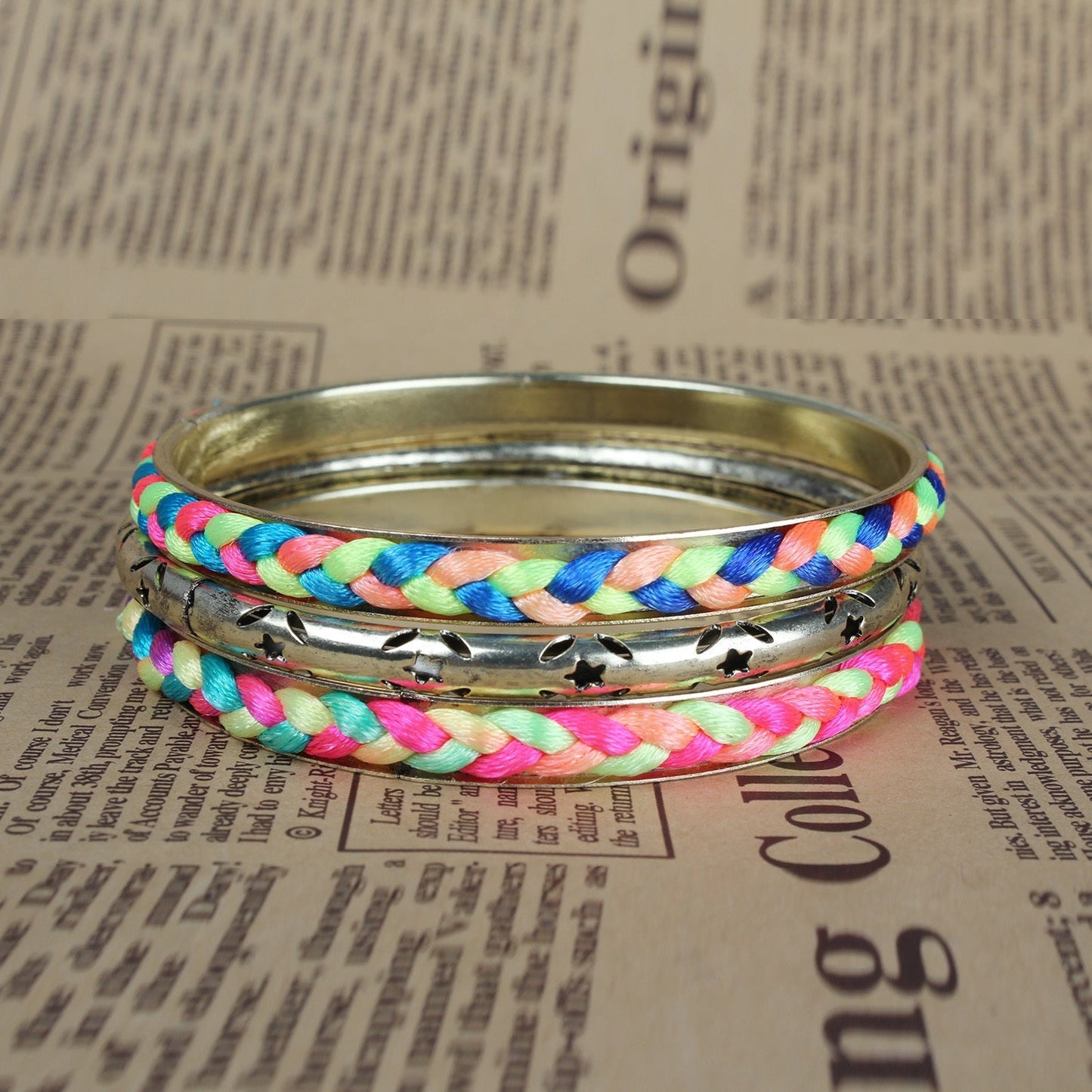 Women's 4-Pack Burnished Gold Tone & Woven Cord Bracelet Set