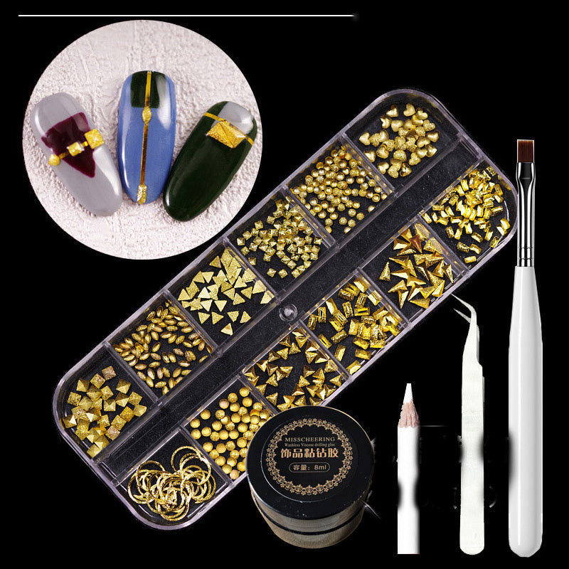 Mixed Box Nail Decorations: Metal Rivets & Rhinestones
