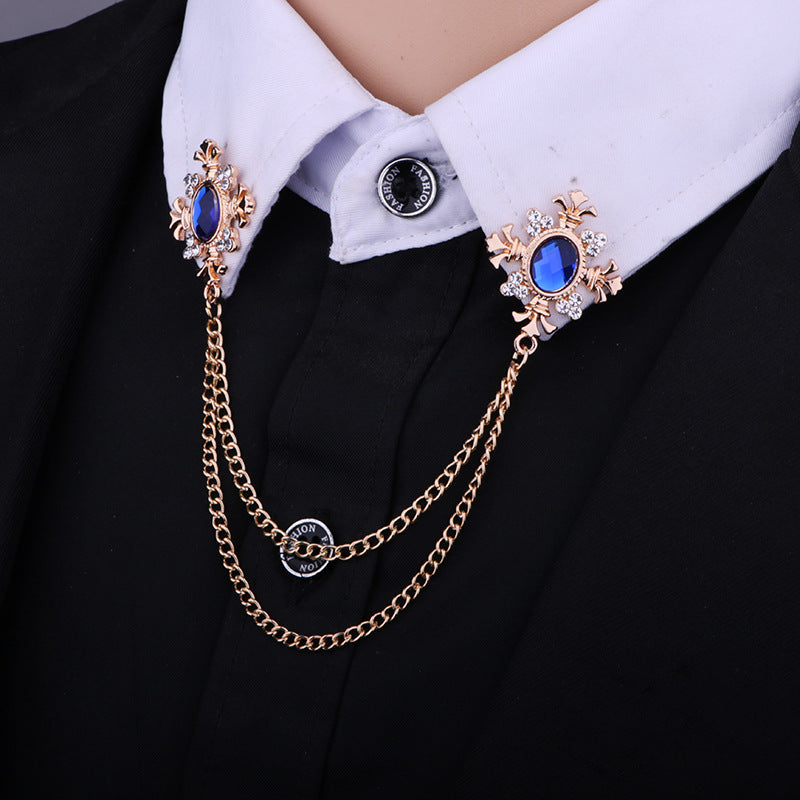 Fringed Rhinestone Cross Collar Chain & Brooch Pin