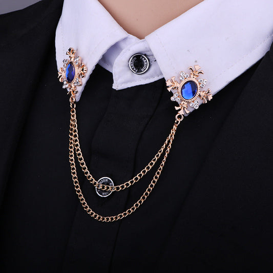 Fringed Rhinestone Cross Collar Chain & Brooch Pin