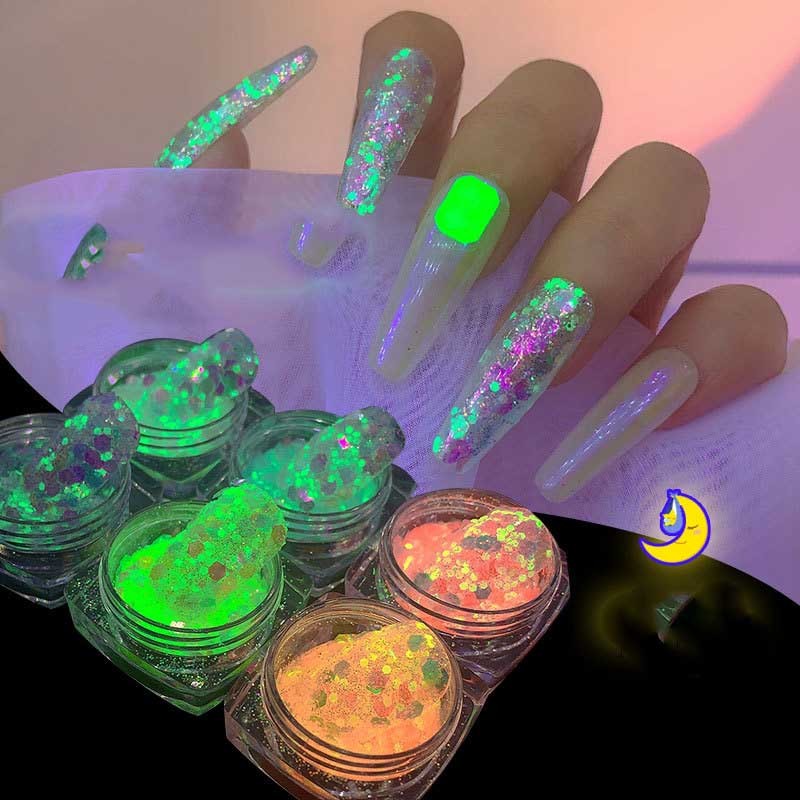 Holographic Luminous Nail Glitter Flake Set