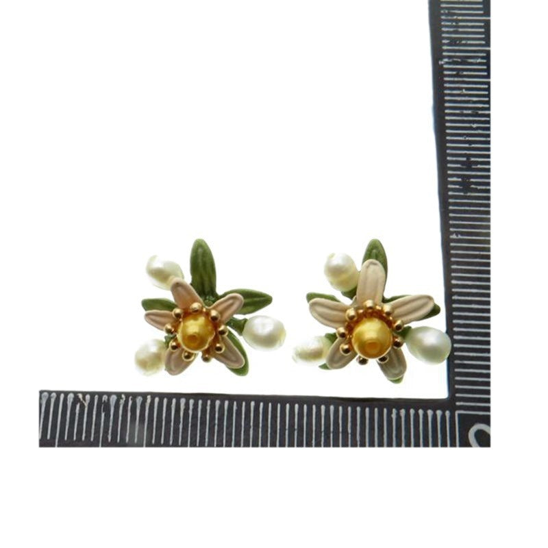 Freshwater Yellow Pearl Leaf Dangle Earrings