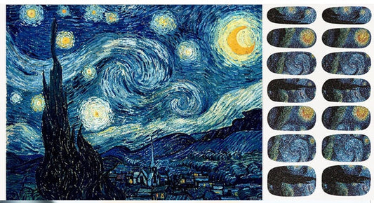Full Cover Gel Nail Strips | Starry Night Design