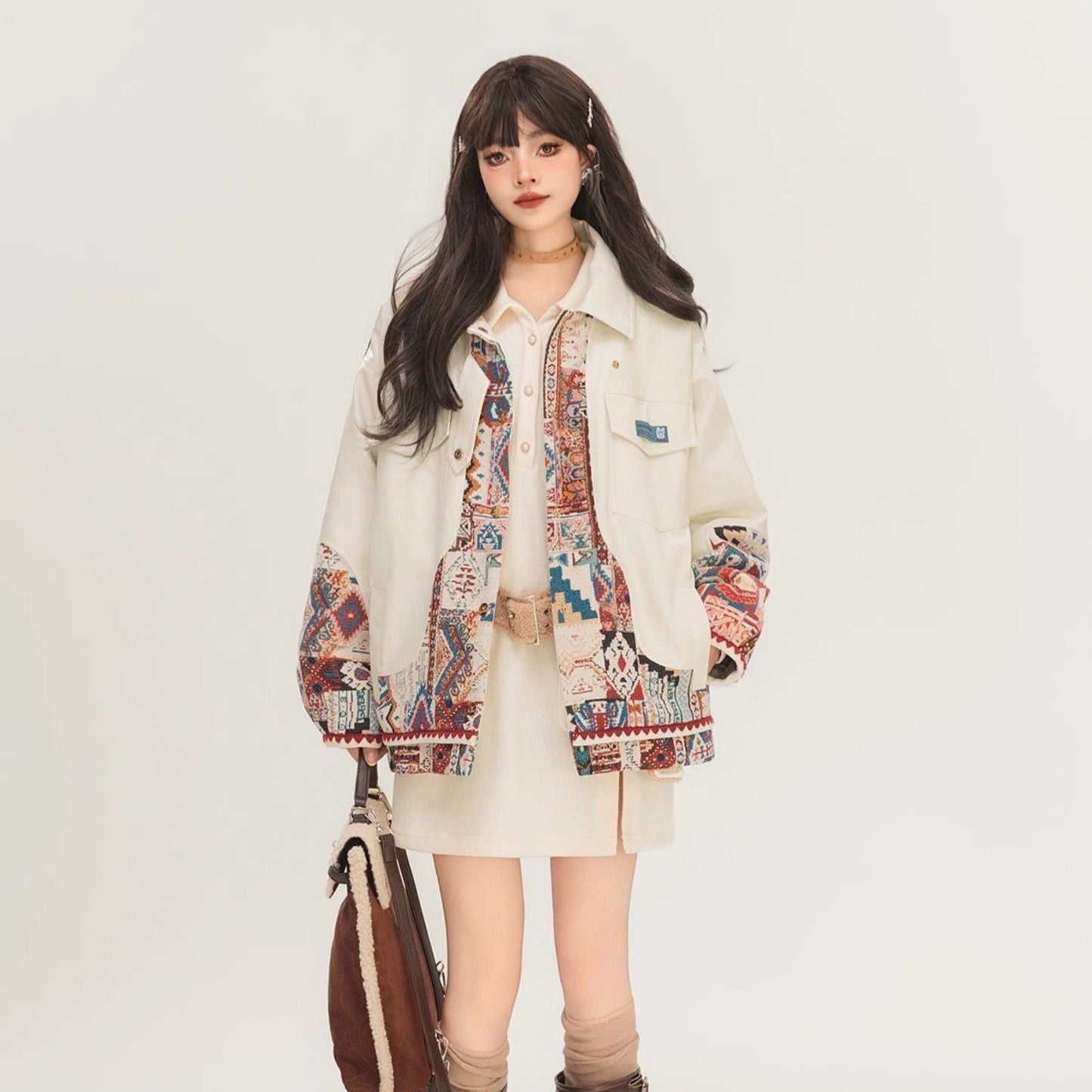 Women's Jacquard Panel Biker Jacket