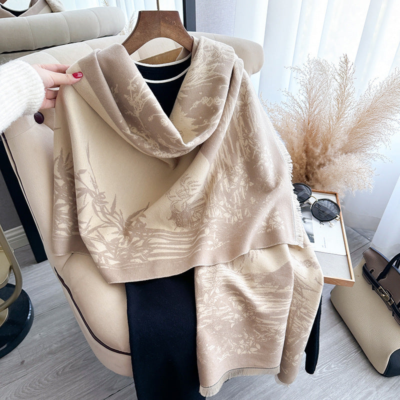 Elegant Ink Color Print Versatile Shawl