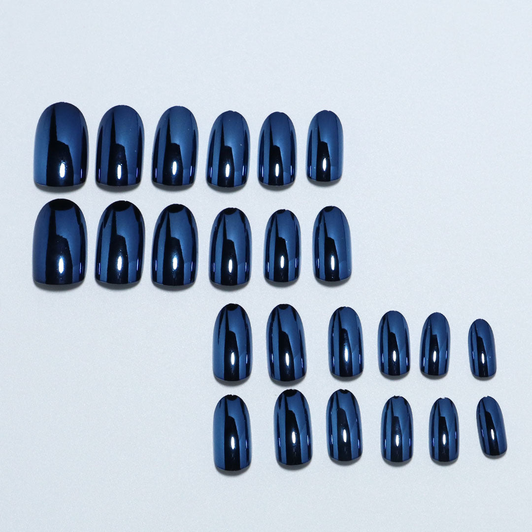 Wearable Blue Chrome Metallic Fake Nails