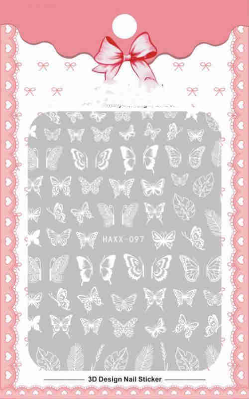 Black Butterfly & White Flower Nail Decals