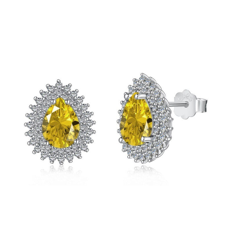 Silver Flower Stud Earrings with Rhinestones