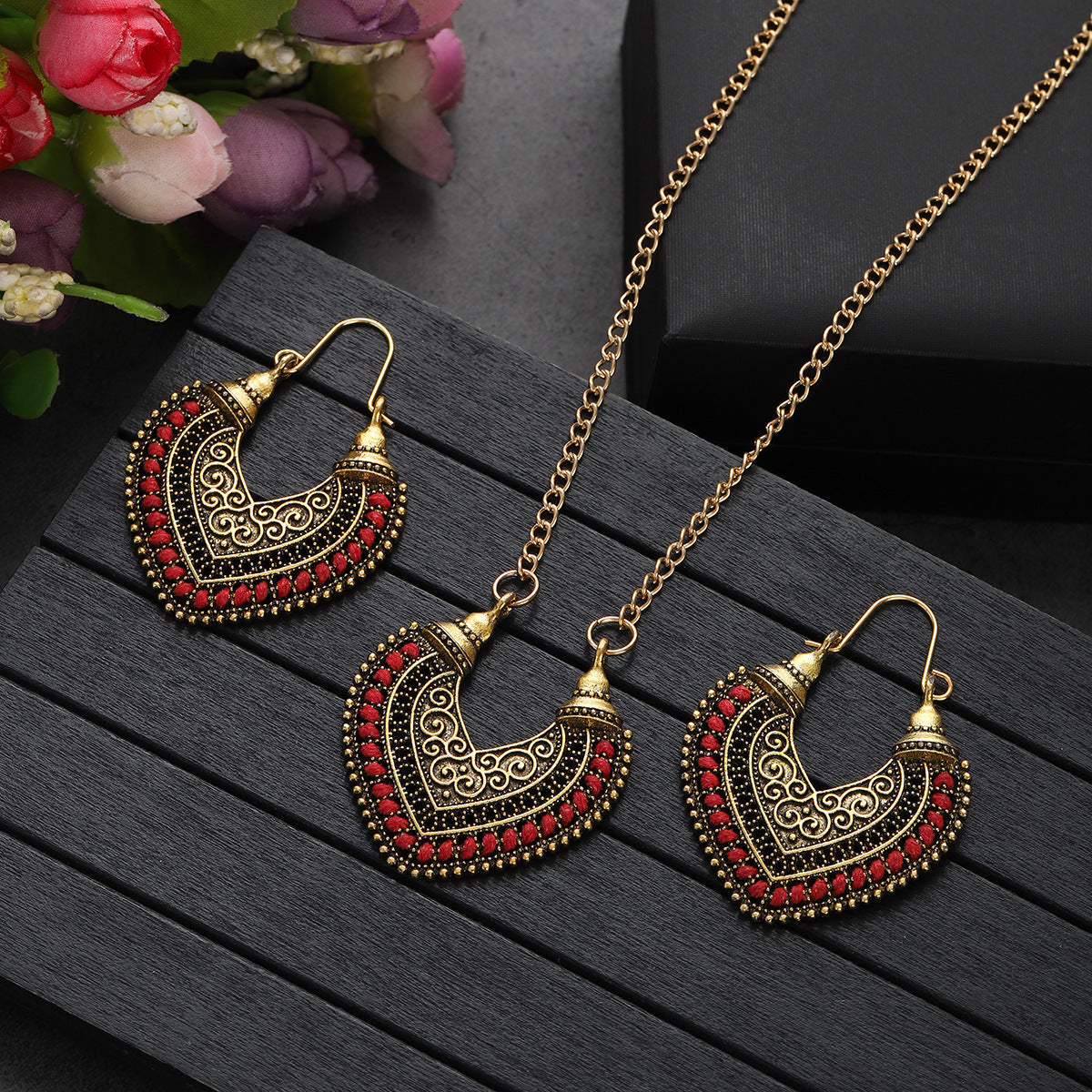 Colorful Thread-Wrapped Necklace and Earrings