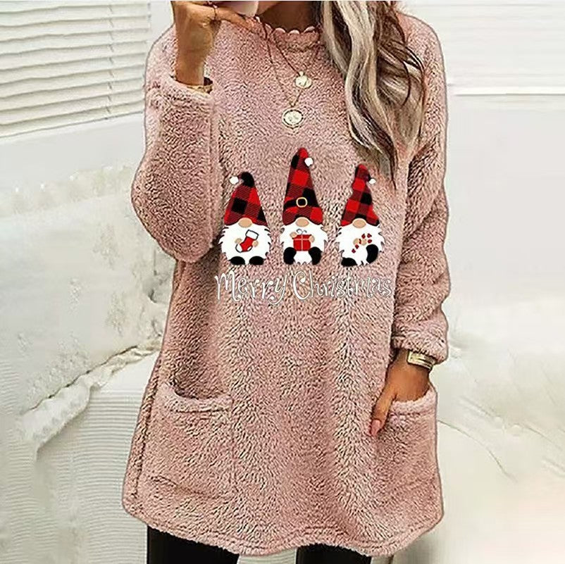 Women's Holiday Letter Graphic Long Sleeve Pocket Fleece Top