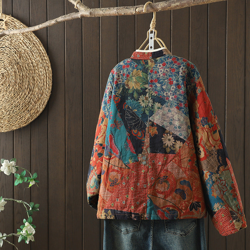 Women's Retro Print Cotton Cardigan Coat