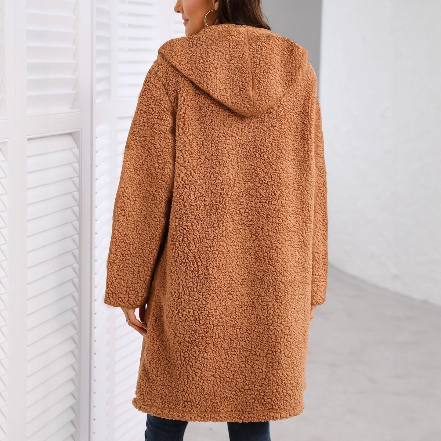 European Style Loose Plush Hooded Jacket