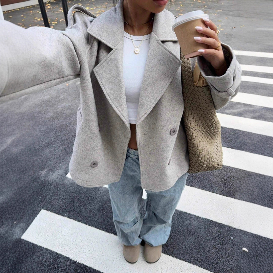 Elegant Woolen Coat with Double Buttons