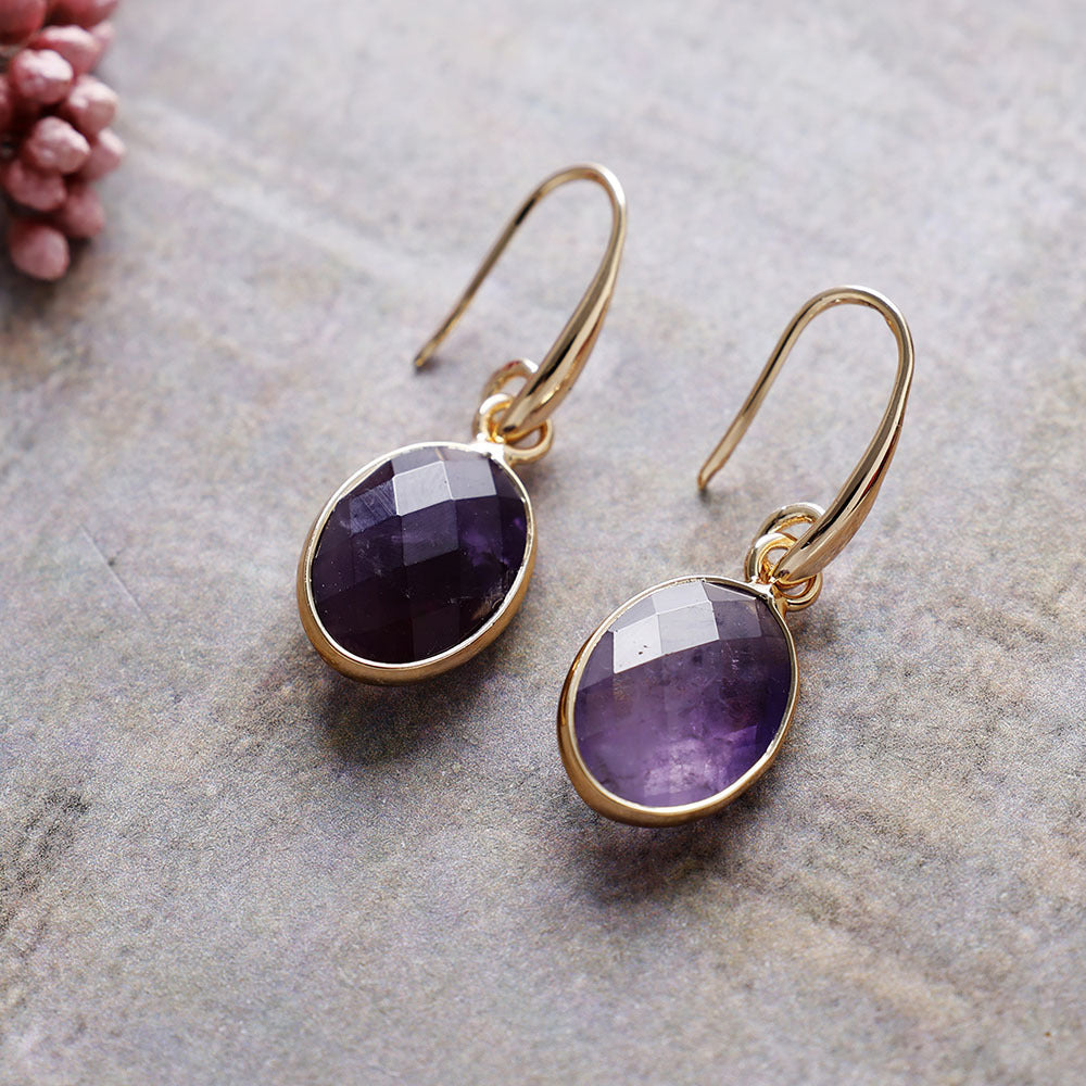 Natural Stone Crystal Ear Hook Earrings