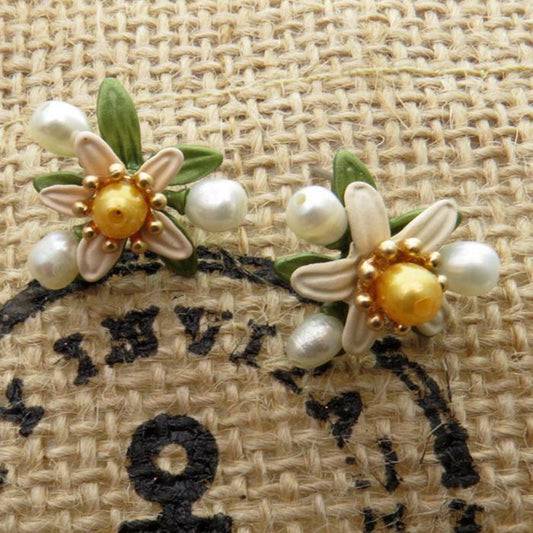 Freshwater Yellow Pearl Leaf Dangle Earrings