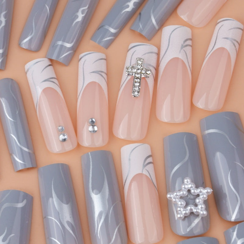 Elegant French Cross Accent Finished Fake Nails