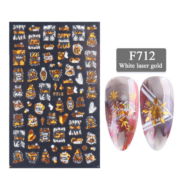 Two-Color Golden Laser Snowflake Nail Art Decals
