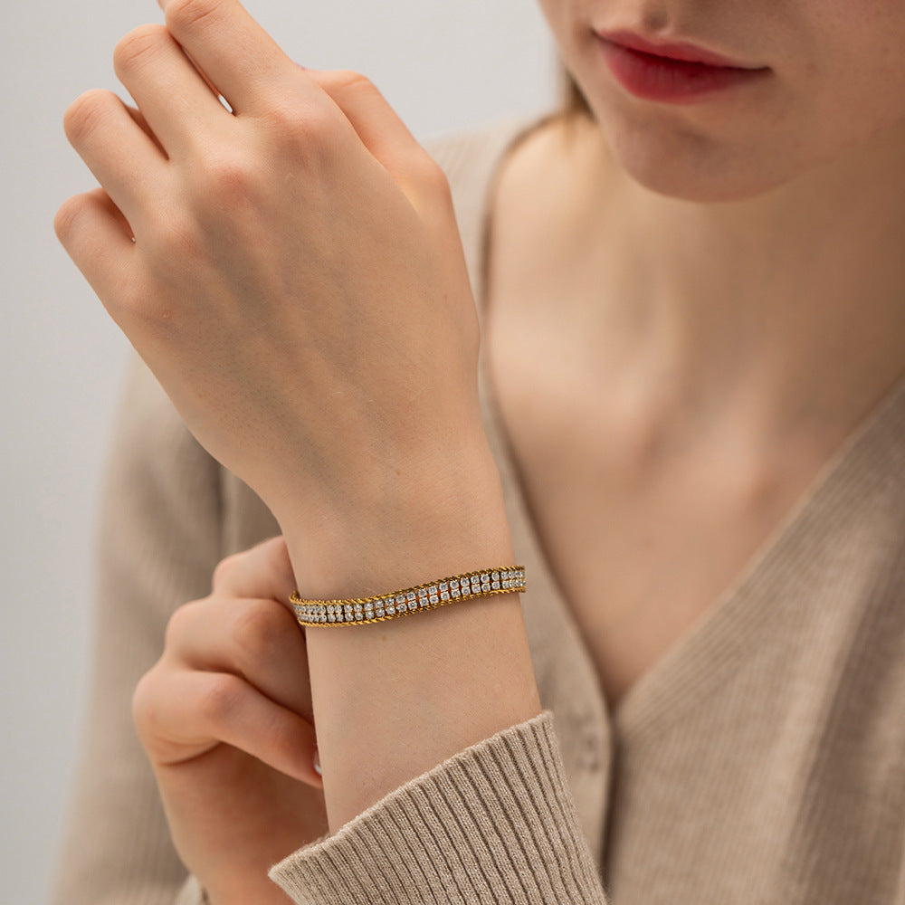 Double Strand White Zircon Bracelet in 18K Gold