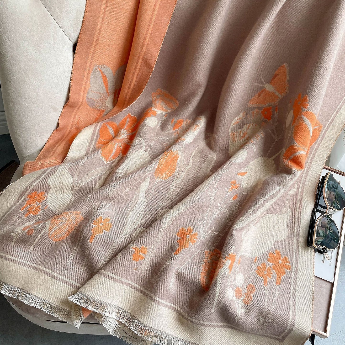 Winter Warm Cashmere Feel Floral Shawl & Wrap