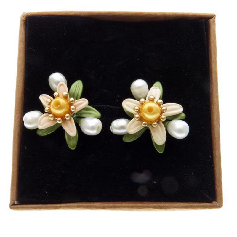 Freshwater Yellow Pearl Leaf Dangle Earrings