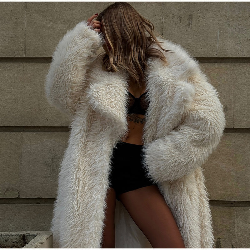 White Maxi Wool Blend Coat for Women