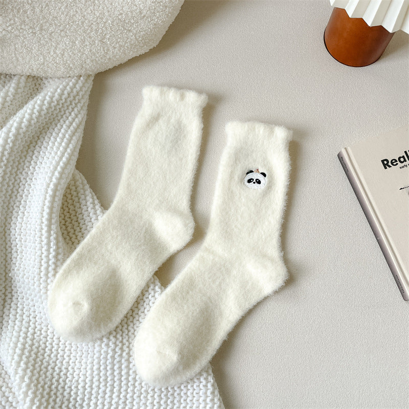 Women's Plush Fleece-Lined Thick Cartoon Mid-Calf Socks