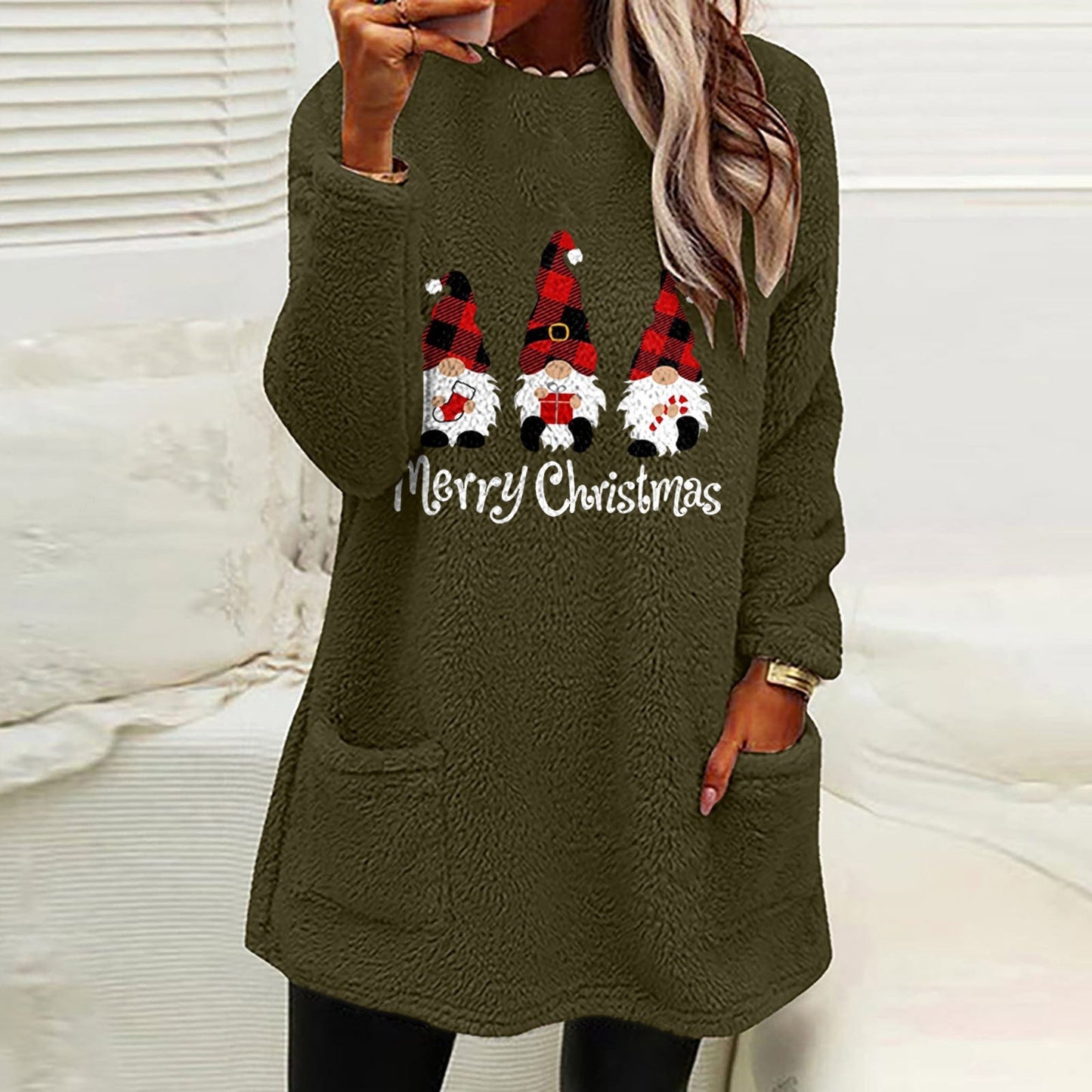 Women's Holiday Letter Graphic Long Sleeve Pocket Fleece Top