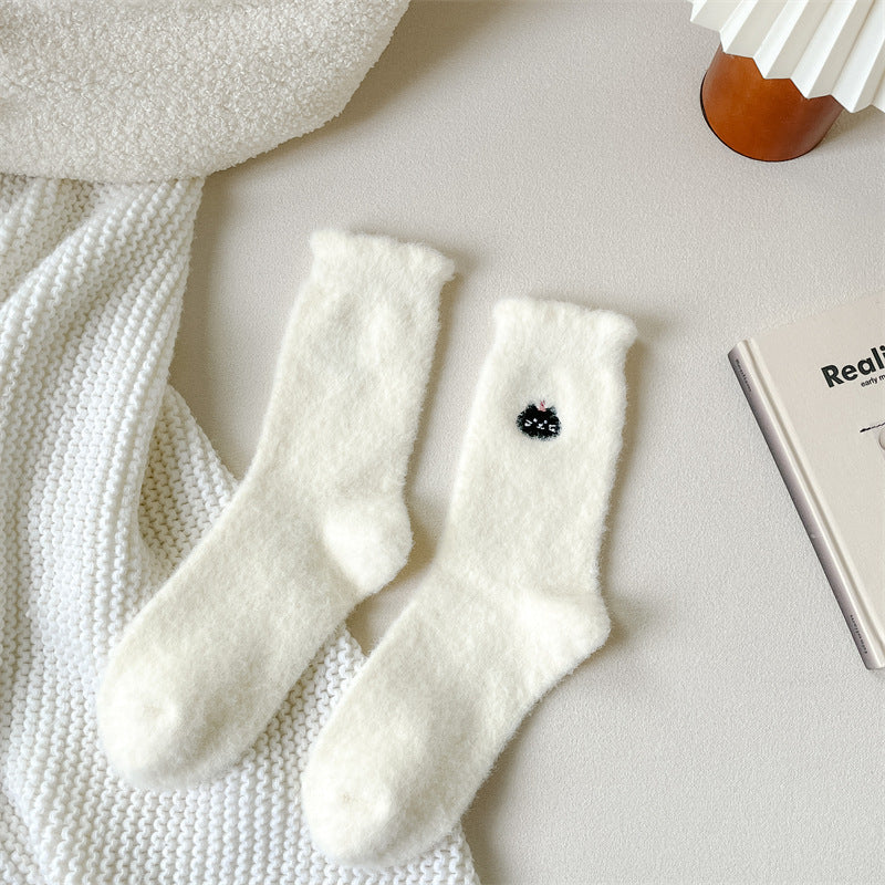 Women's Plush Fleece-Lined Thick Cartoon Mid-Calf Socks