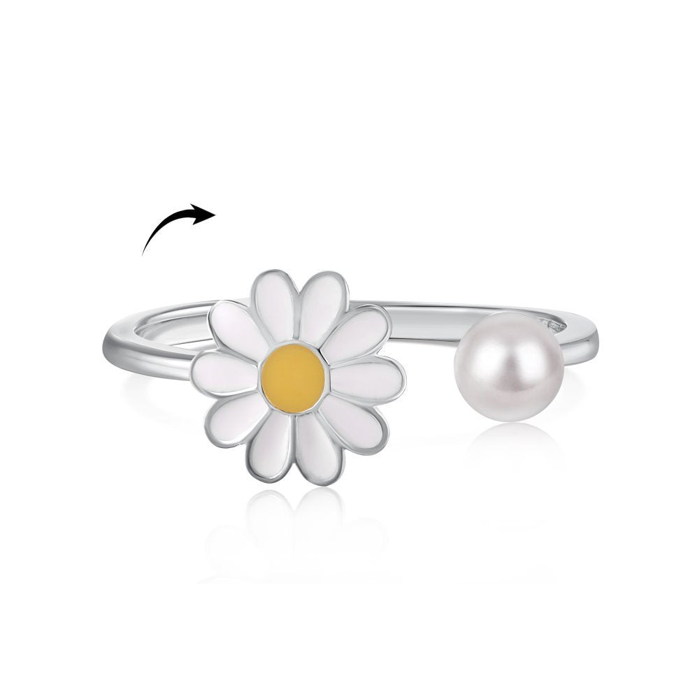 Sterling Silver Rotatable Flower Diamond Decompression Ring