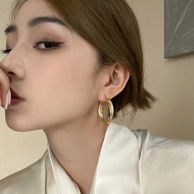 Retro Frosted Texture Round Hoop Earrings