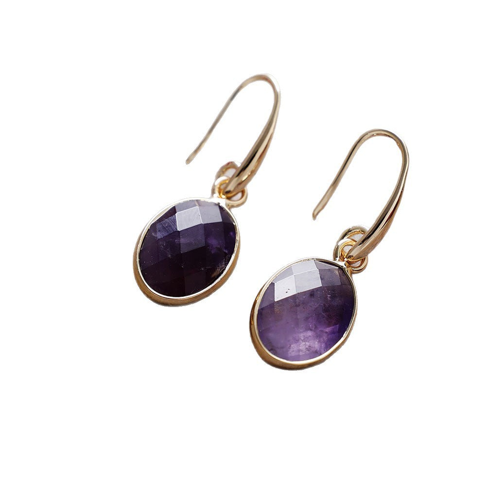 Natural Stone Crystal Ear Hook Earrings