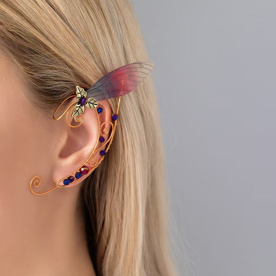 Elegant Women's Crystal Wing Non-Pierced Ear Cuff