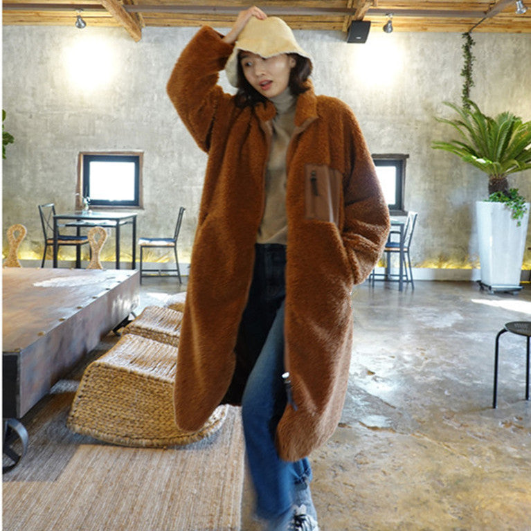 Two-Sided Zipper Color Matching Lambswool Jacket