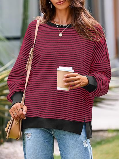 Waffle Knit Crewneck Split Pullover Sweater
