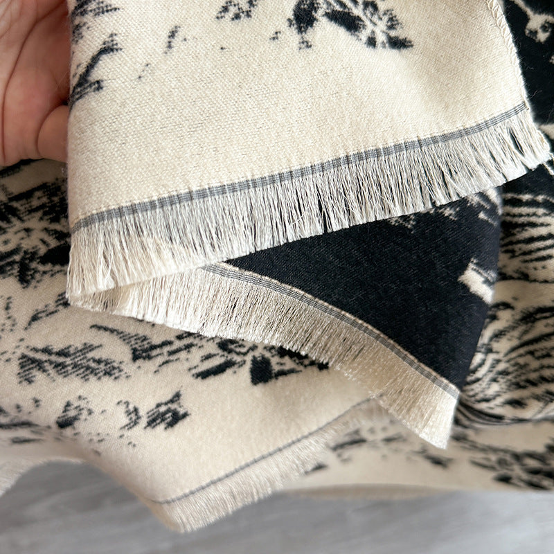 Elegant Ink Color Print Versatile Shawl