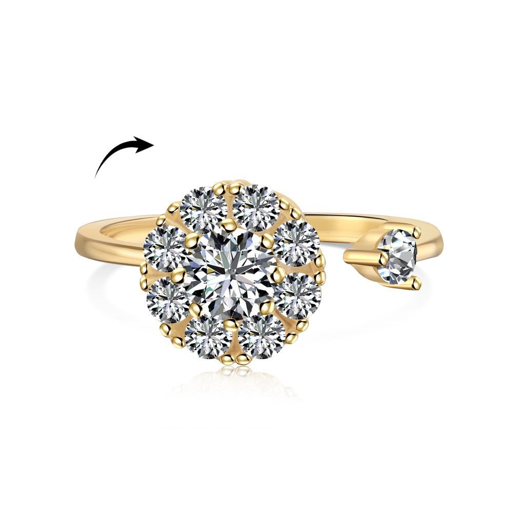 Sterling Silver Rotatable Flower Diamond Decompression Ring