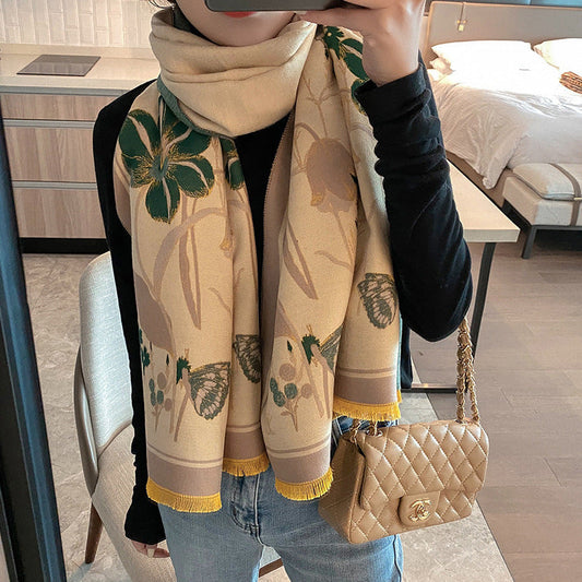 Winter Warm Cashmere Feel Floral Shawl & Wrap