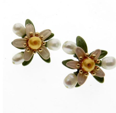 Freshwater Yellow Pearl Leaf Dangle Earrings