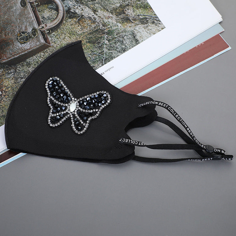 Rhinestone Smiley Butterfly Pattern Sun Block Face Mask